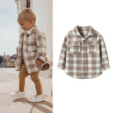 Boys Brushed Cotton Check Shirt Jacket - Natural.